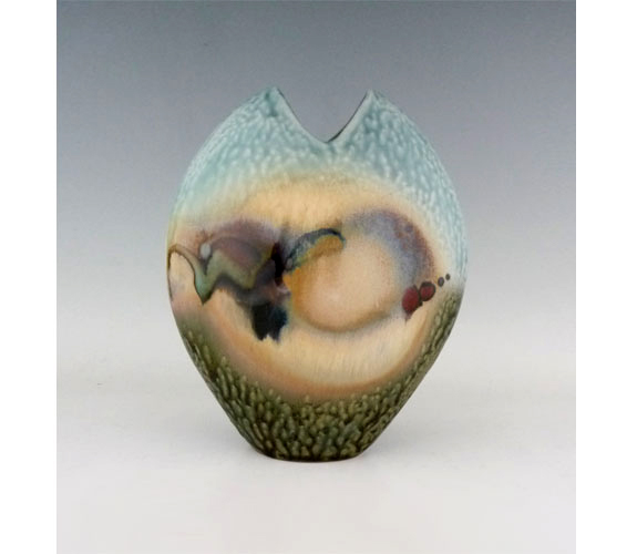 Loren Lukens - Stoneware Bottle Vase Copper Ash Glaze 6.5" x 8"